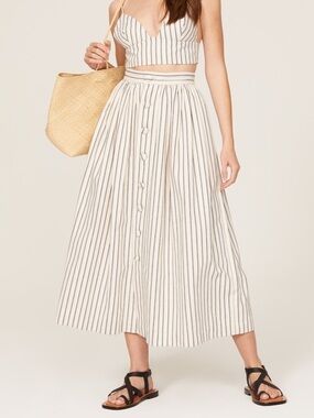 NWOT Adam Lippes Stripe Button Front Skirt 100% cotton midi size 6 elegant